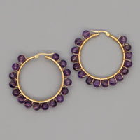 Boho Natural Crystal Large Hoop Earrings - Sanne-Amethyst-State of Style