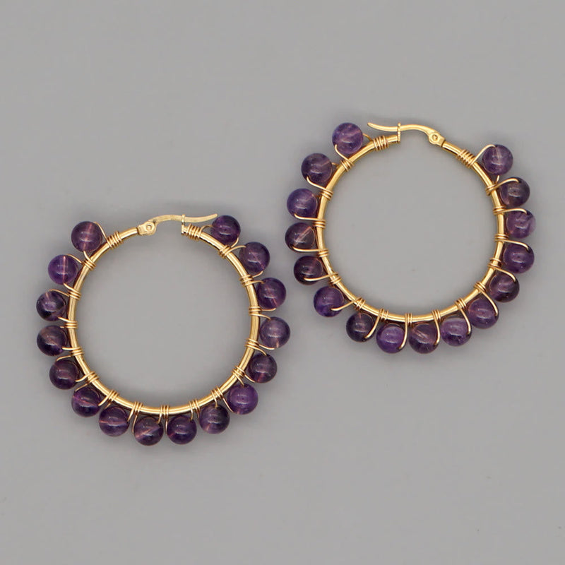 Boho Natural Crystal Large Hoop Earrings - Sanne-Amethyst-State of Style