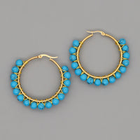 Boho Natural Crystal Large Hoop Earrings - Sanne-Blue Turquoise-State of Style