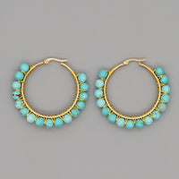 Boho Natural Crystal Large Hoop Earrings - Sanne-Green Turquoise-State of Style