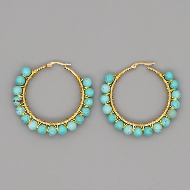 Boho Natural Crystal Large Hoop Earrings - Sanne-Green Turquoise-State of Style