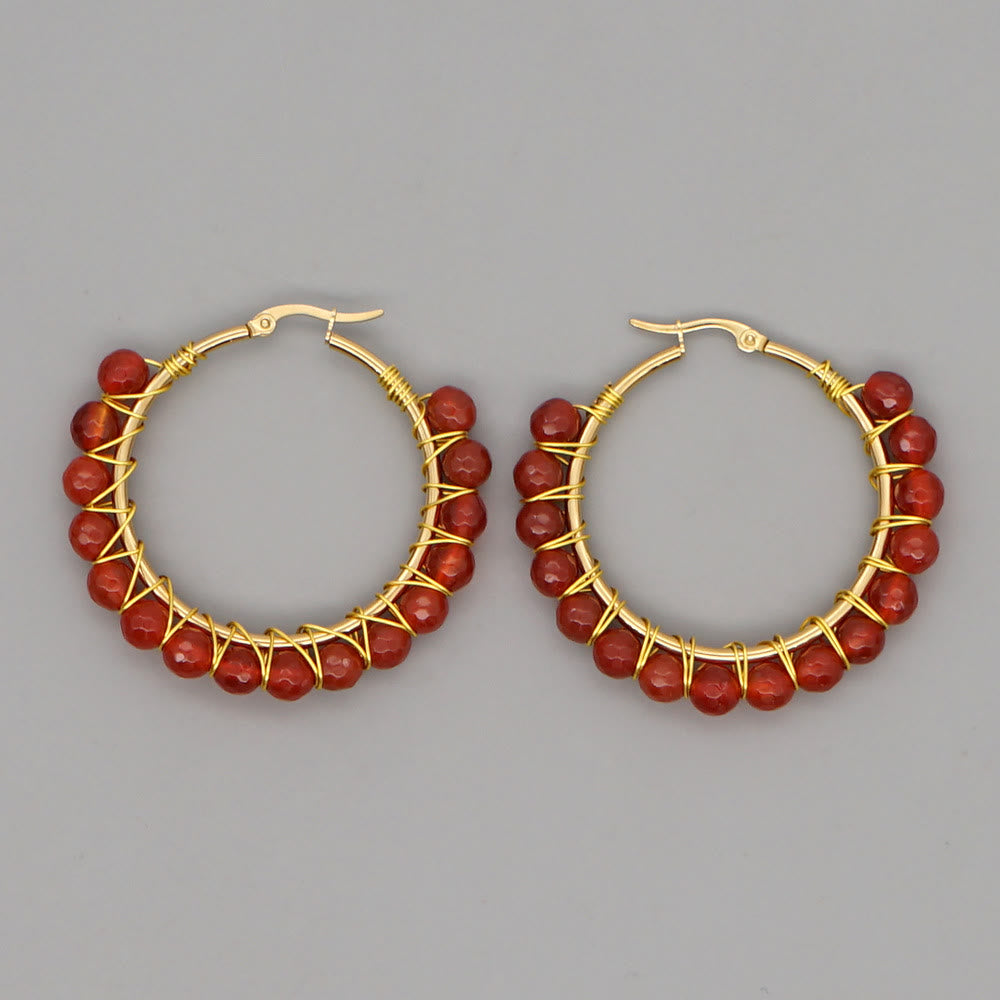 Boho Natural Crystal Large Hoop Earrings - Sanne-Red Quartz-State of Style