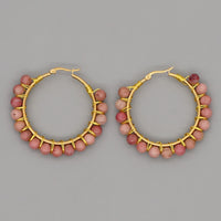 Boho Natural Crystal Large Hoop Earrings - Sanne-Rhodonite-State of Style