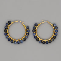 Boho Natural Crystal Large Hoop Earrings - Sanne-Sodalite-State of Style