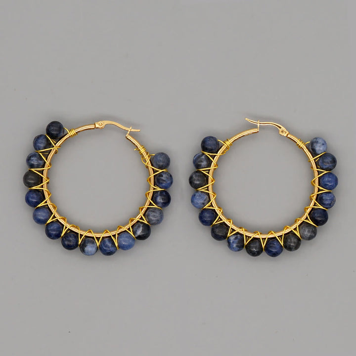 Boho Natural Crystal Large Hoop Earrings - Sanne-Sodalite-State of Style
