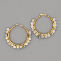 Boho Natural Crystal Large Hoop Earrings - Sanne-White Turquoise-State of Style