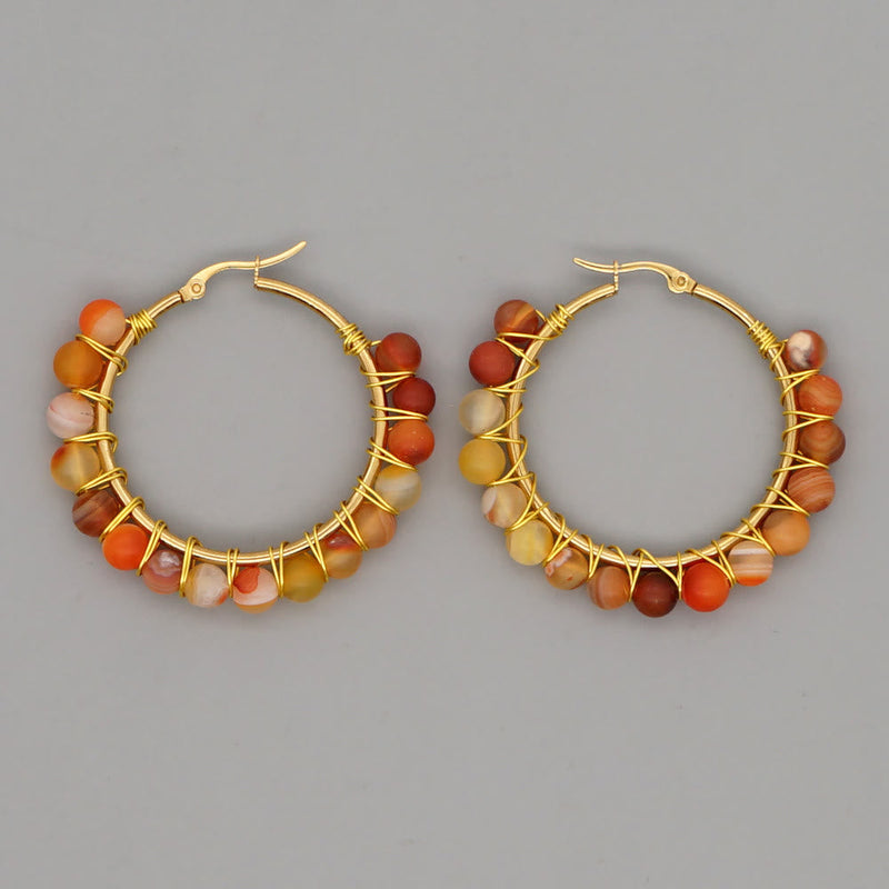 Boho Natural Crystal Large Hoop Earrings - Sanne-Yellow Agate-State of Style