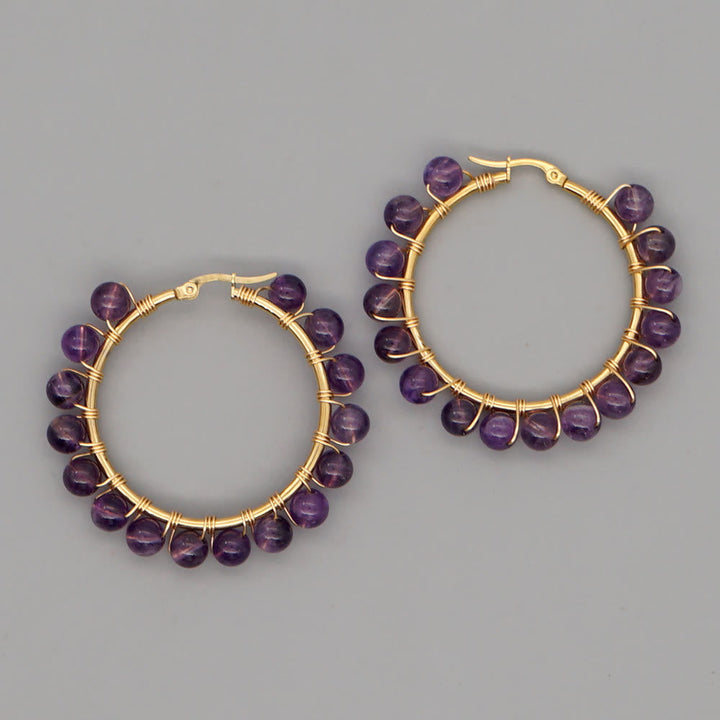 Boho Natural Crystals Large Hoop Earrings - Sanne-Amethyst-State of Style