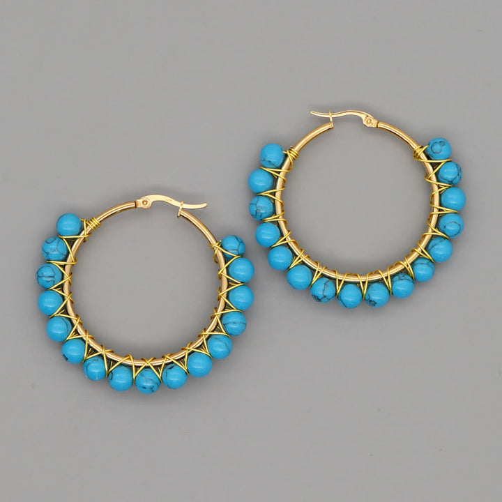 Boho Natural Crystals Large Hoop Earrings - Sanne-Blue Turquoise-State of Style