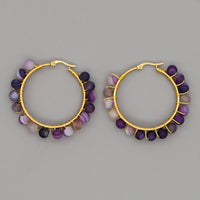 Boho Natural Crystals Large Hoop Earrings - Sanne-Purple Malachite-State of Style