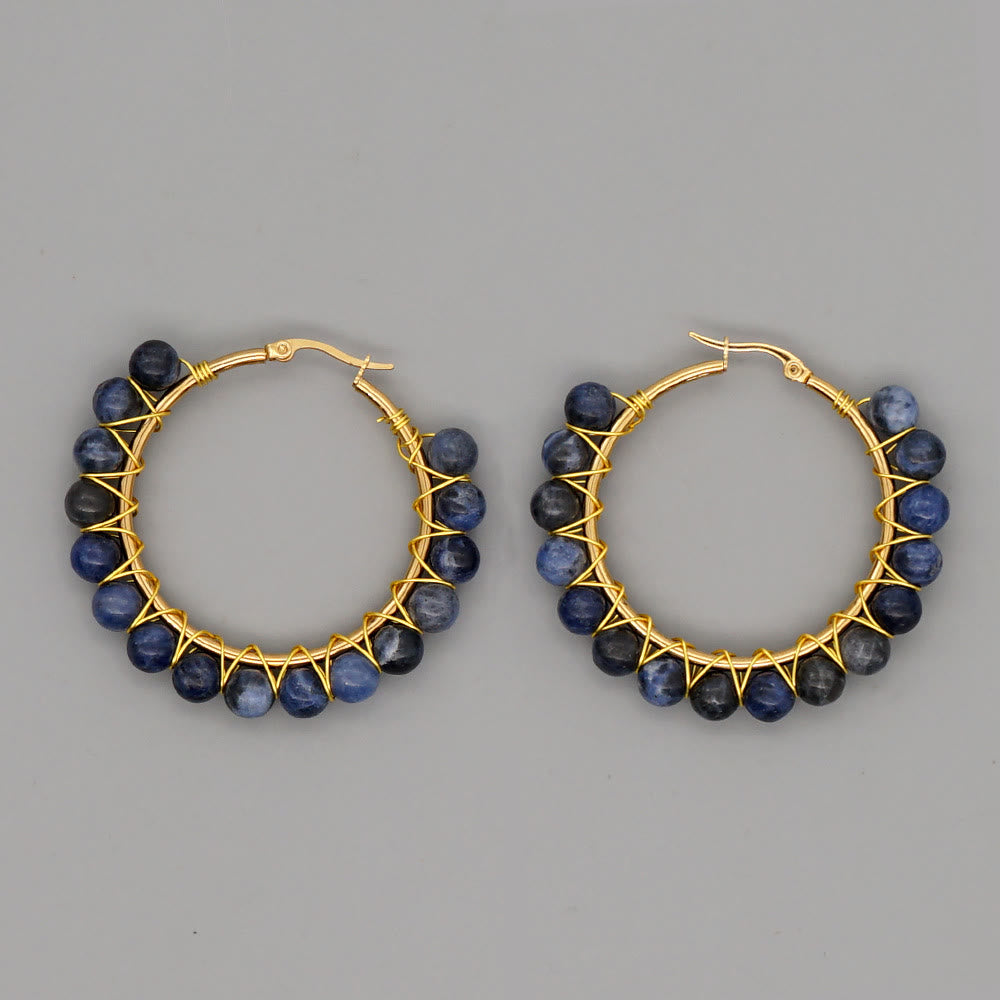 Boho Natural Crystals Large Hoop Earrings - Sanne-Sodalite-State of Style