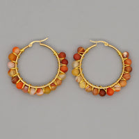 Boho Natural Crystals Large Hoop Earrings - Sanne-Yellow Agate-State of Style
