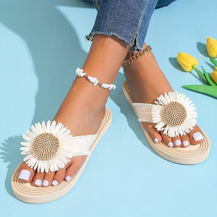 Boho Slip-On Sandals with Flower Detail – Marivi-Beige-3-State of Style
