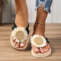 Boho Slip-On Sandals with Flower Detail – Marivi-Black-3-State of Style