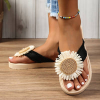 Boho Slip-On Sandals with Flower Detail – Marivi-Black-3-State of Style