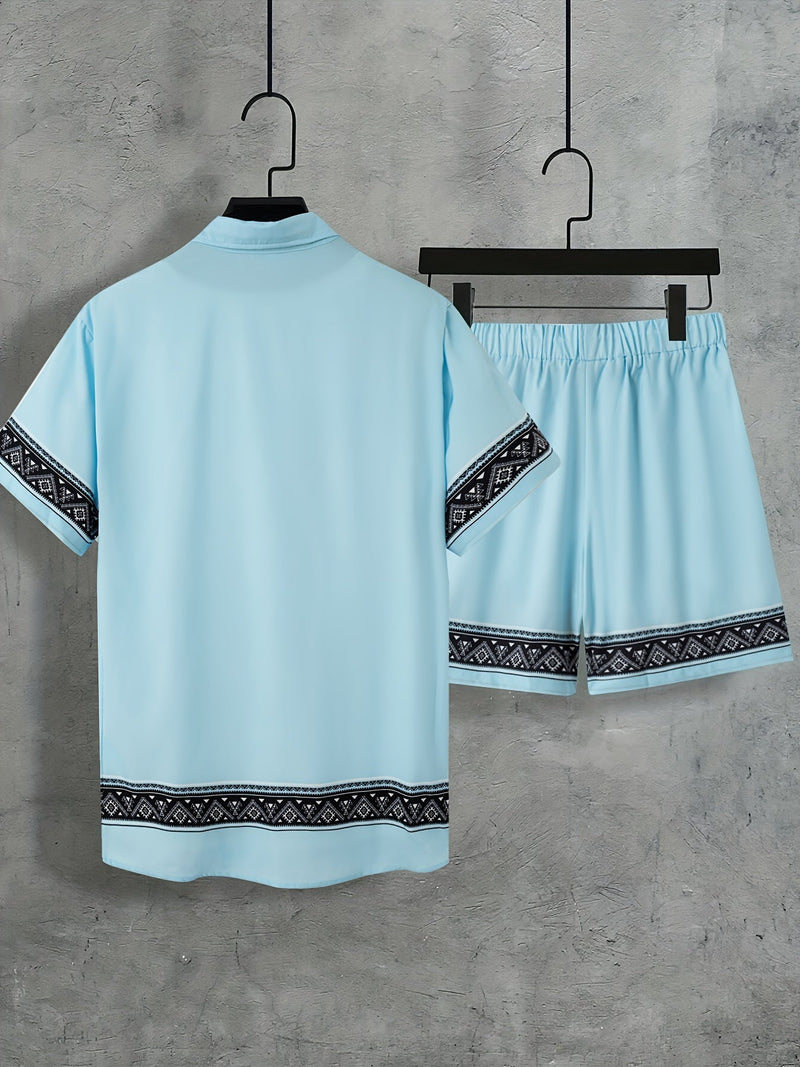 Boho Summer Set Men Two-Piece Shirt and Shorts Relaxed - Malik-Black-M(48)-State of Style