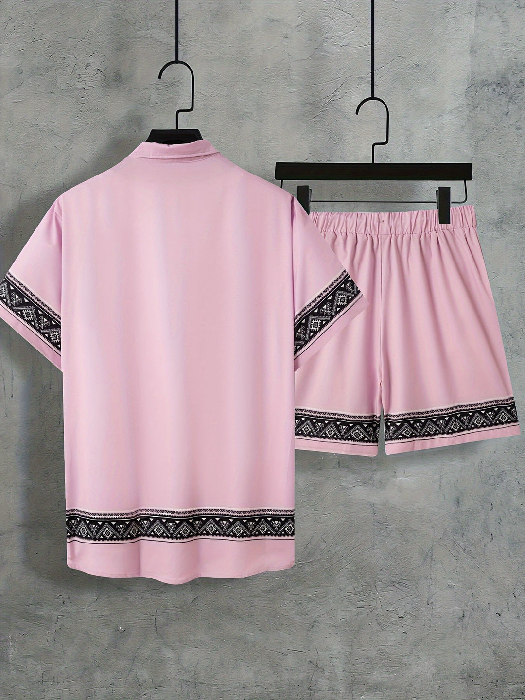 Boho Summer Set Men Two-Piece Shirt and Shorts Relaxed - Malik-Black-M(48)-State of Style