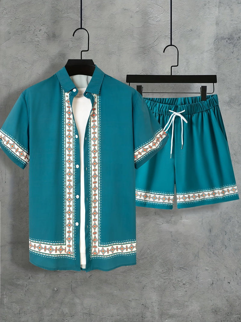 Boho Summer Set Men Two-Piece Shirt and Shorts Relaxed - Malik-Black-M(48)-State of Style