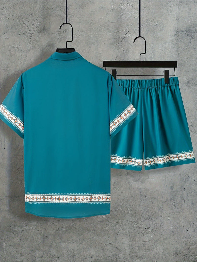 Boho Summer Set Men Two-Piece Shirt and Shorts Relaxed - Malik-Black-M(48)-State of Style