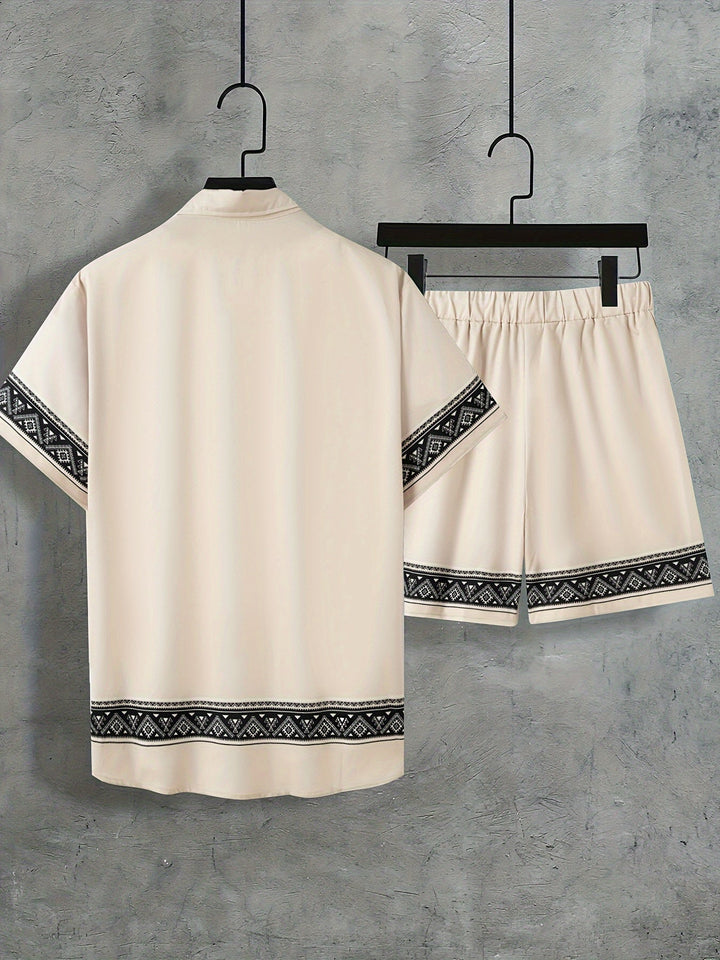 Boho Summer Set Men Two-Piece Shirt and Shorts Relaxed - Malik-Black-M(48)-State of Style