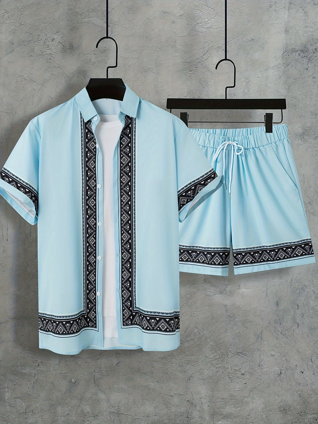 Boho Summer Set Men Two-Piece Shirt and Shorts Relaxed - Malik-Black-M(48)-State of Style