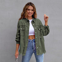 Boho women's denim jacket with Ibiza flair & slim fit for spring/summer – Yara-Army green-S-State of Style