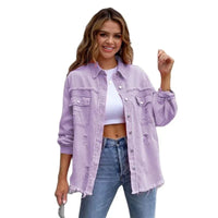 Boho women's denim jacket with Ibiza flair & slim fit for spring/summer – Yara-Black-S-State of Style