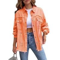Boho women's denim jacket with Ibiza flair & slim fit for spring/summer – Yara-Orange-S-State of Style
