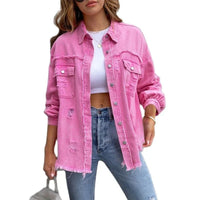 Boho women's denim jacket with Ibiza flair & slim fit for spring/summer – Yara-Pink-S-State of Style