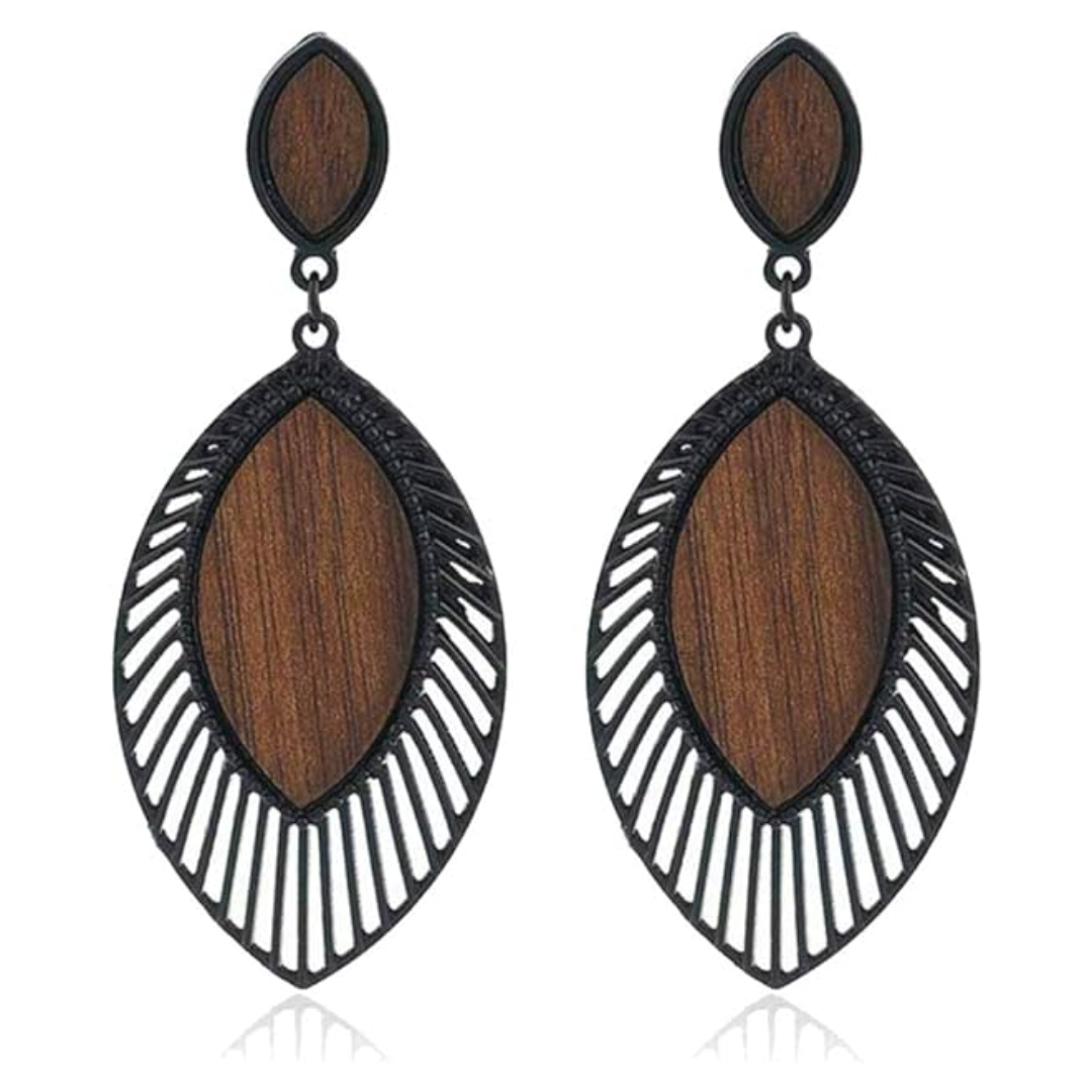 Boho Wood Teardrop Earrings | Trendy and Lightweight Jewellery-Style 1-State of Style