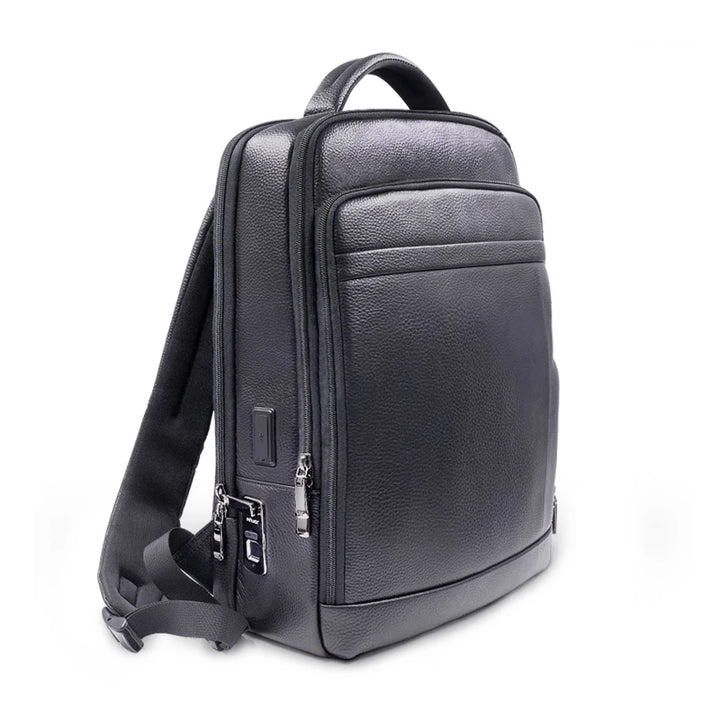 Premium Leather Backpack with Fingerprint Lock – Men’s Anti-Theft Backpack