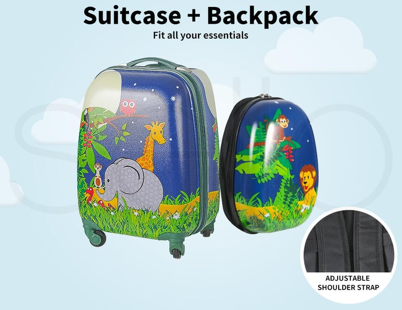 Kids 2-Piece Travel Luggage Set with Backpack – Jungle | Travel | Unicorn