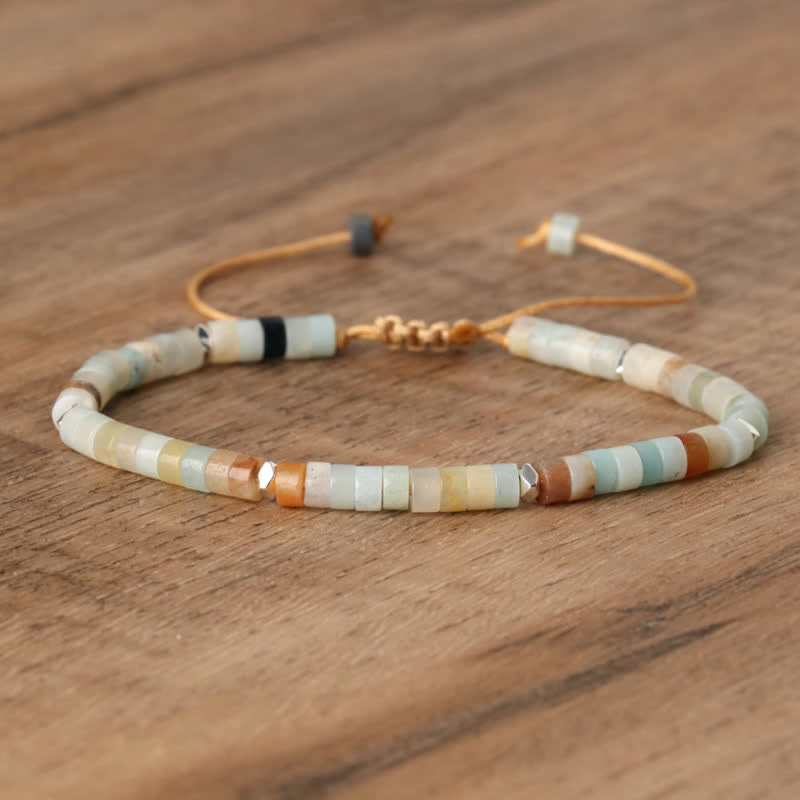 Braided Bracelet with 2.4 mm Natural Stone Rollers - Seraphina-Amazonite-State of Style