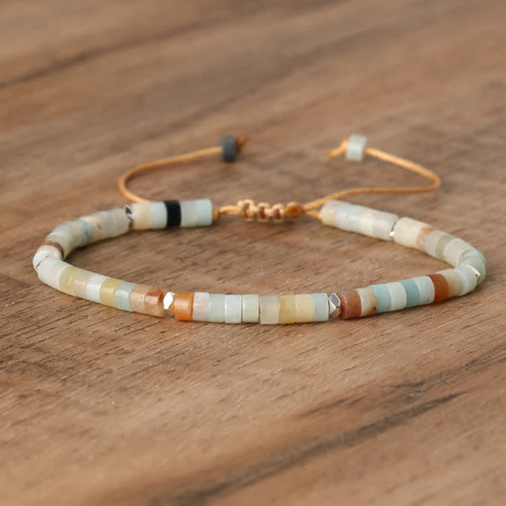 Braided Bracelet with 2.4 mm Natural Stone Rollers - Seraphina-Amazonite-State of Style