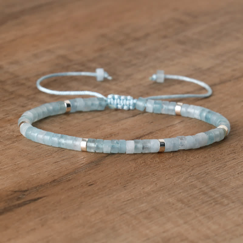Braided Bracelet with 2.4 mm Natural Stone Rollers - Seraphina-Aquamarine-State of Style