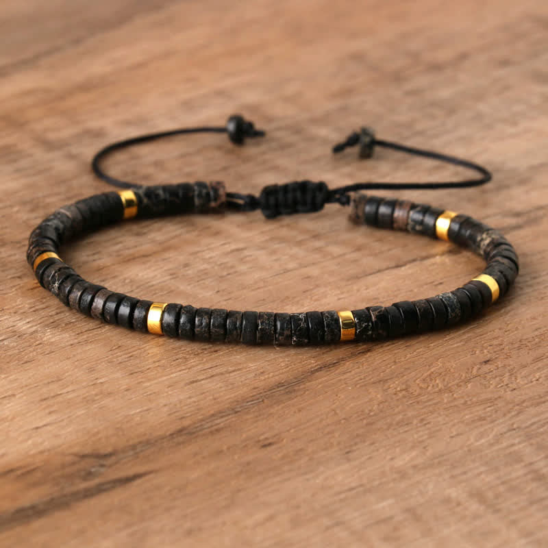 Braided Bracelet with 2.4 mm Natural Stone Rollers - Seraphina-Black emperor stone-State of Style