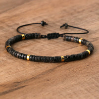 Braided Bracelet with 2.4 mm Natural Stone Rollers - Seraphina-Black emperor stone-State of Style