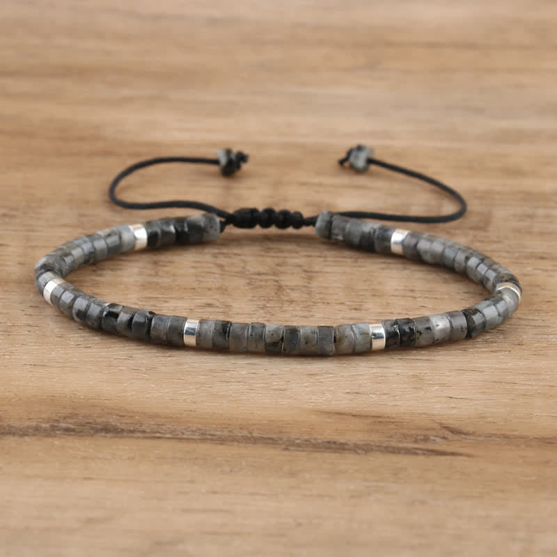 Braided Bracelet with 2.4 mm Natural Stone Rollers - Seraphina-Black lightning stone-State of Style