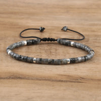 Braided Bracelet with 2.4 mm Natural Stone Rollers - Seraphina-Black lightning stone-State of Style