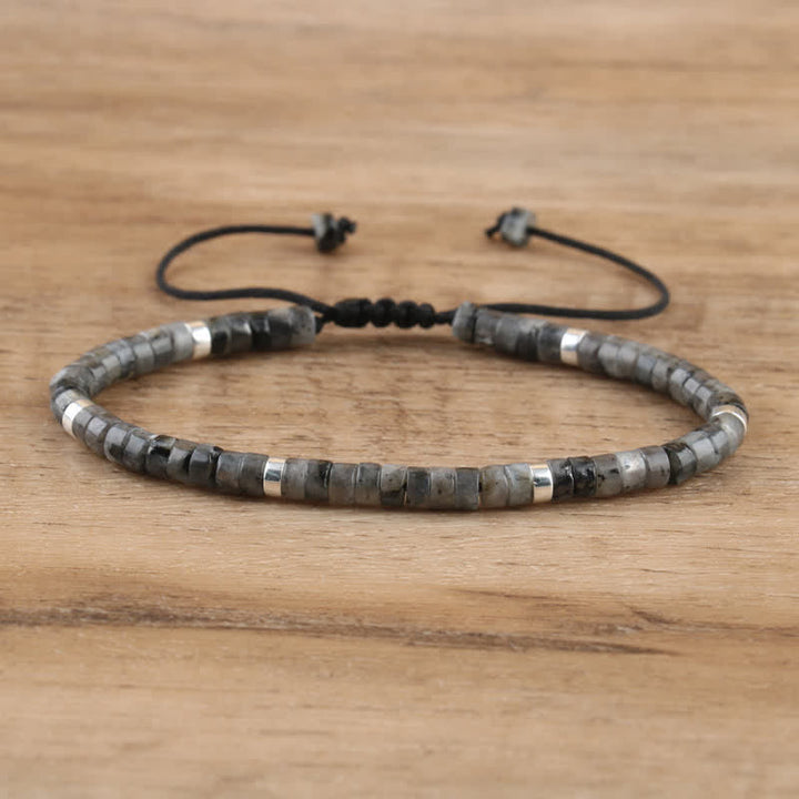Braided Bracelet with 2.4 mm Natural Stone Rollers - Seraphina-Black lightning stone-State of Style