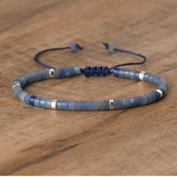 Braided Bracelet with 2.4 mm Natural Stone Rollers - Seraphina-Blue aventurine-State of Style