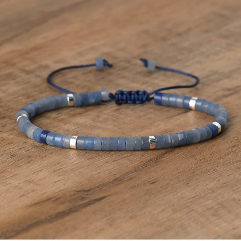 Braided Bracelet with 2.4 mm Natural Stone Rollers - Seraphina-Blue aventurine-State of Style