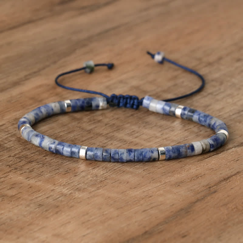 Braided Bracelet with 2.4 mm Natural Stone Rollers - Seraphina-Blue spotted jasper-State of Style