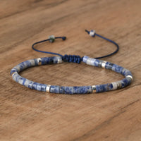Braided Bracelet with 2.4 mm Natural Stone Rollers - Seraphina-Blue spotted jasper-State of Style