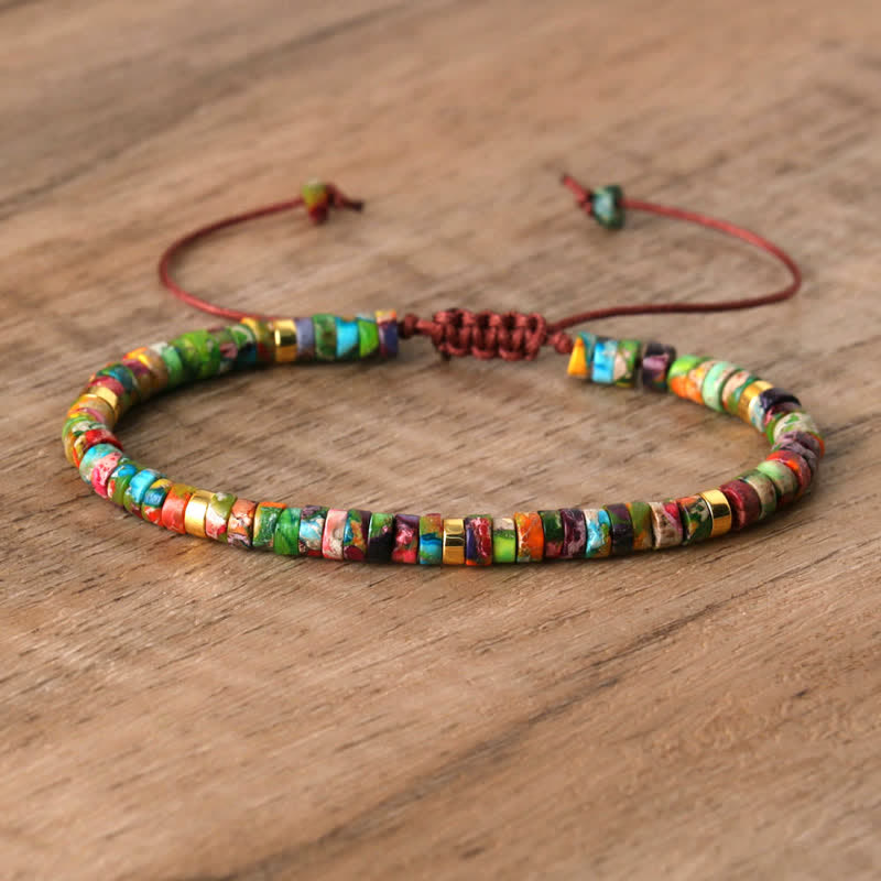 Braided Bracelet with 2.4 mm Natural Stone Rollers - Seraphina-Colourful emperor stone-State of Style