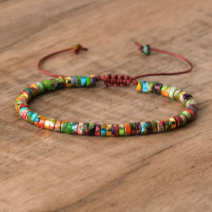 Braided Bracelet with 2.4 mm Natural Stone Rollers - Seraphina-Colourful emperor stone-State of Style