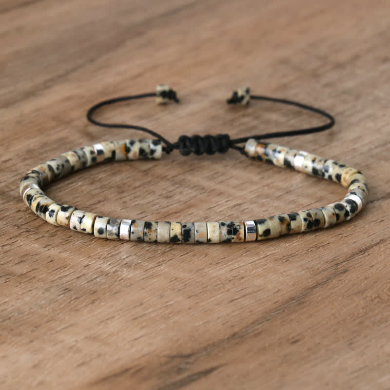 Braided Bracelet with 2.4 mm Natural Stone Rollers - Seraphina-Dalmatian jasper-State of Style