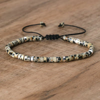 Braided Bracelet with 2.4 mm Natural Stone Rollers - Seraphina-Dalmatian jasper-State of Style