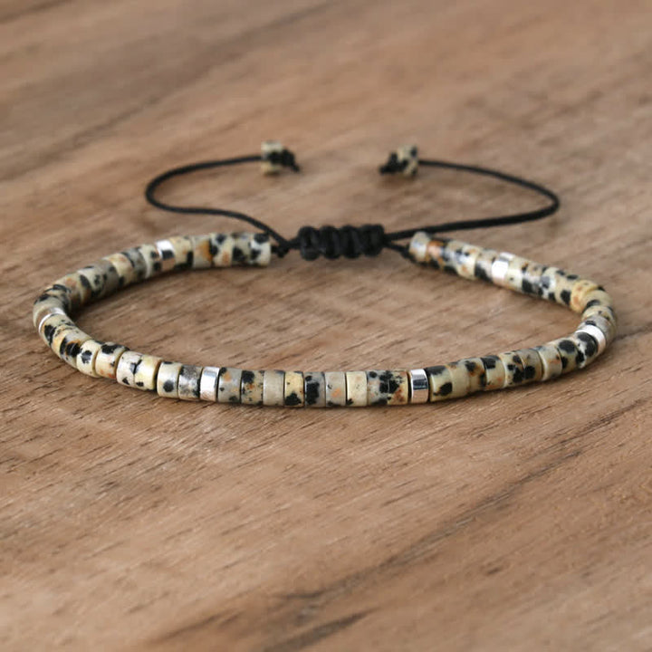 Braided Bracelet with 2.4 mm Natural Stone Rollers - Seraphina-Dalmatian jasper-State of Style