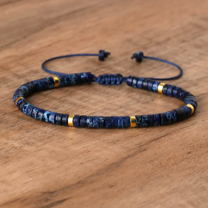 Braided Bracelet with 2.4 mm Natural Stone Rollers - Seraphina-Dark blue emperor stone-State of Style